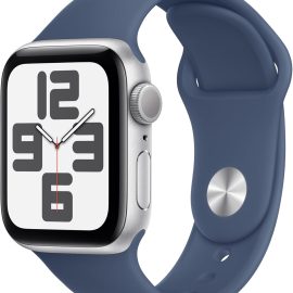 Apple Watch SE (2nd Gen) [GPS 40mm] Smartwatch with Silver Aluminum Case with Denim Sport Band S/M. Fitness and Sleep Trackers, Crash Detection, Heart Rate Monitor, Retina Display